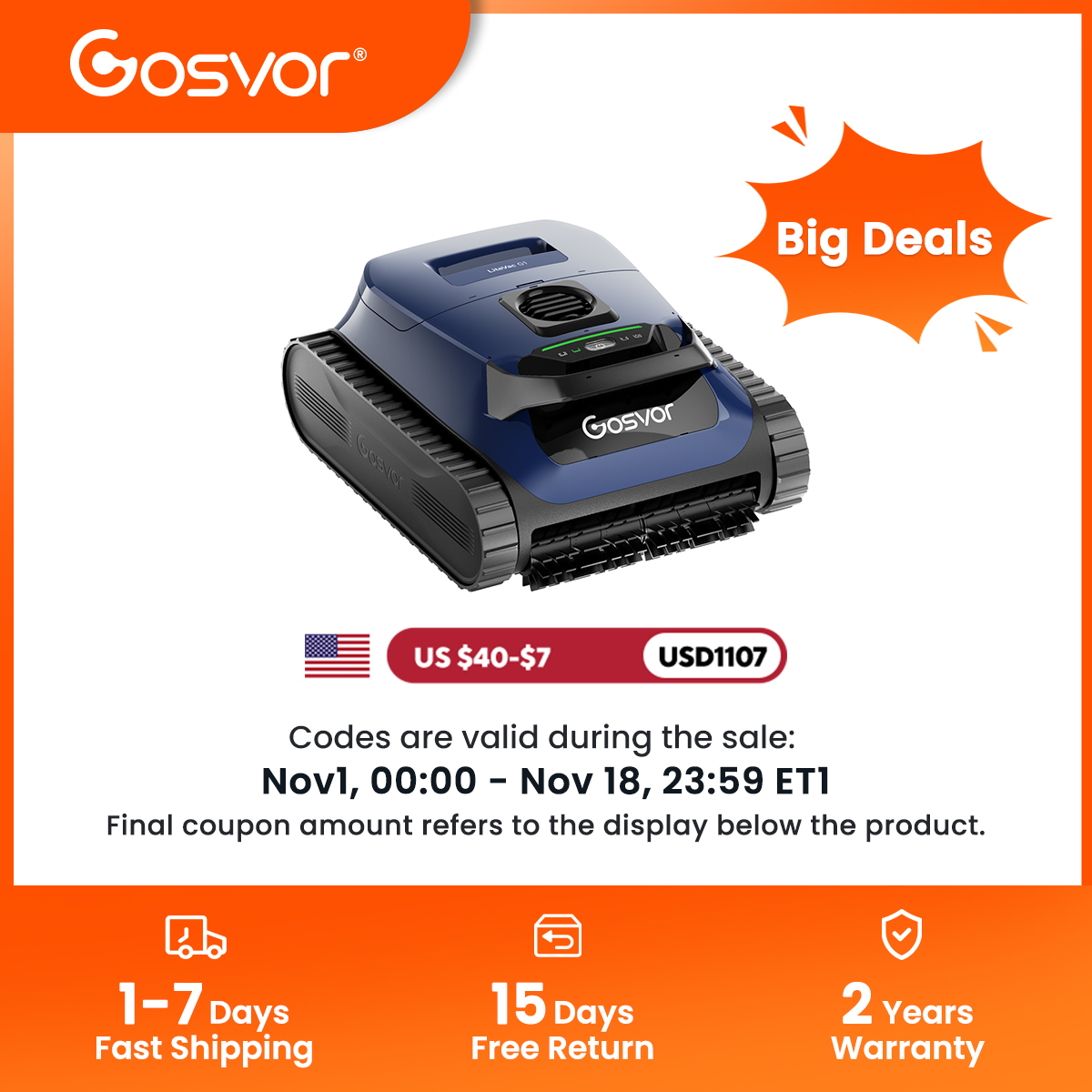 Pool Cleaner Robot With App - Gosvor LiteVac G1 Robotic Pool Cleaner,