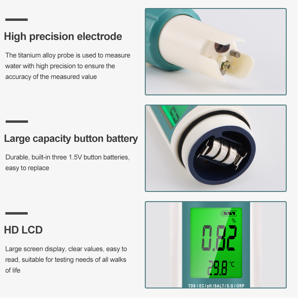 7 Trong 1 PH TDS EC ORP Độ Mặn - đánh giá và giá Pool Test Kit Digital